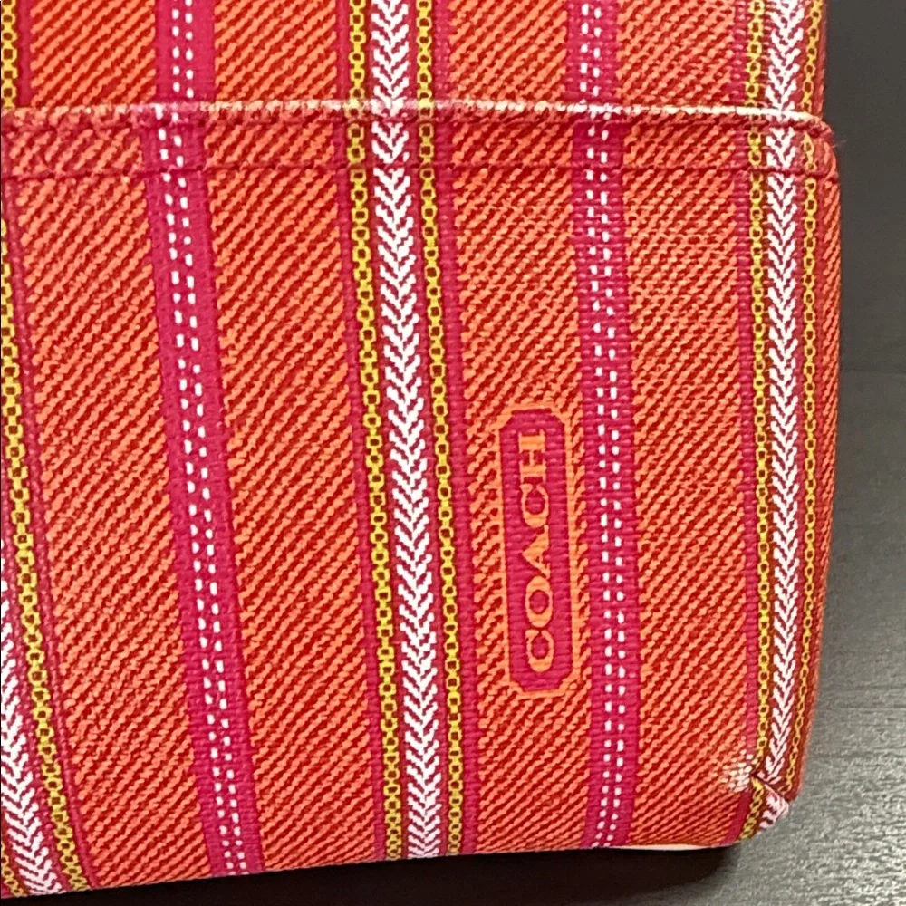Coach Orange & Pink Striped Wristlet - Picture 2 of 12